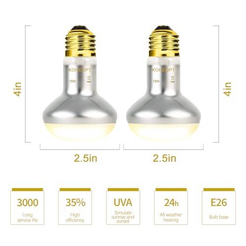 Reptile Heat Lamp 75W,(2 Pack) Heat Emitter UVA Heat Lamp Bulb,Intense Basking Spot Simulated Natural Sunlight Heating Lamp Bulb,Fit E26 Pet Lighting fixtures,for Bearded Dragon, Lizard