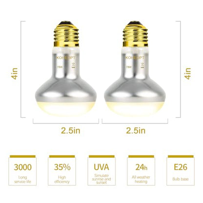 Reptile Heat Lamp 75W,(2 Pack) Heat Emitter UVA Heat Lamp Bulb,Intense Basking Spot Simulated Natural Sunlight Heating Lamp Bulb,Fit E26 Pet Lighting fixtures,for Bearded Dragon, Lizard