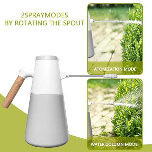 Electric Plant Sprayer, 1.4L Garden Mister with Long Nozzle Wand | Battery Powered Water Sprayer with 180° Rotating Adjustable Nozzle, Wood Handle for Plants, Gardening, Patio and Cleaning