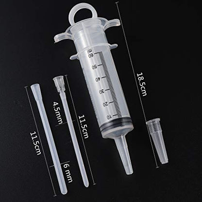 60ML Baby Bird Parrot Feeding Tubes | Liquid Medicine Feeder Push-tube Pet Cat Dog Feeding Medicine With 2 Pcs Stainless Steel Metal Feeding Spoon - size: 60ML