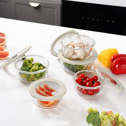 Glass Food Storage Containers with Glass Lids, Microwave Safe Food Container Set, Aitight Meal Prep Container Set, LeakProof, 100% Plastic Free, 5 Pack - color: Ivory White -5p