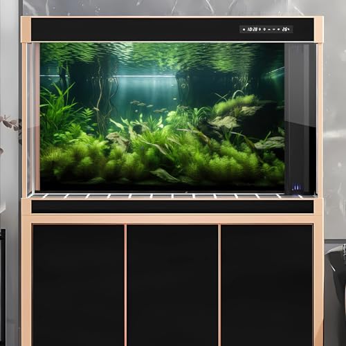 Underwater Aquarium Background Lush Green Aquatic Plants with Sunbeams Fish Tank Background Underwater Rooted Species Stone with Moss Tropical Fish Terrarium Background Vinyl 24x12in - color: Light Green, size: 24(W)x12(H)in