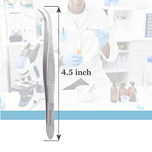 Lab Tweezers High Precision Forceps, Fine Strong Curved Point Tweezers, Stainless Steel (4.5 Inch) - size: 4.5 Inch