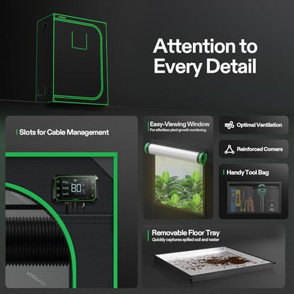 VIVOSUN 5x3 Grow Tent 60"x32"x80"High Reflective Mylar Tent Indoor Grow | Heavy-duty Zippers, Sturdy Metal Frame, Wide Clear Window, Removable Floor Tray, 100% Reflective Mylar Interior - size: 60"x32"x80"