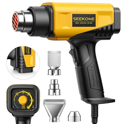 SEEKONE 1800W Compact Heat Gun 122℉-1202℉ Variable Temp for Crafting | Fast Heating 122℉-1202℉, 2-Speed Airflow, 20% Smaller Compact Design, Overheat Protection for Vinyl Wrap, Shrink Tubing