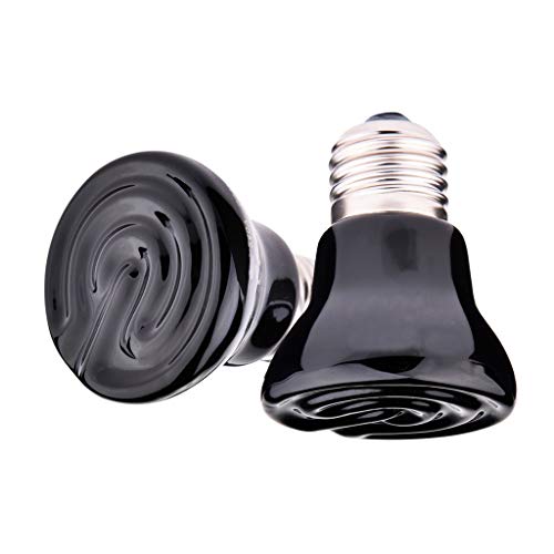 50W Mini Reptile Heat Lamp Bulb E26 Base Non-Light Emitting Infrared Ceramic Heat Emitter for Terrariums Turtles, Lizards, Snakes, and Small Pets 2-Pack