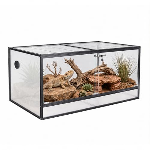 120 Gallon Bearded Dragon Tank, 48x24x24 Reptile Enclosure | 4x2x2 Reptile Terrarium, Aluminum Frame, 304 Stainless Steel Mesh Top,Tempered Glass Sliding Doors, Stackable Design