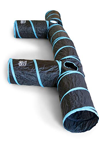 Premium 3 Way Cat Tunnel. Extra Large 12 Inch Diameter and Extra Long. A Big Collapsible Play Toy. Wide Pet Tunnel Tube for Other Pets Too! (3 Way Two Pack + Teaser Wand!) - color: 3 Way Two Pack + Teaser Wand!