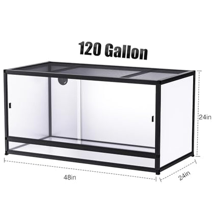 120 Gallon PVC Reptile Enclosure 48"x24"x24" – Large Reptile Tank with Front Sliding Glass Doors & Lock, for Bearded Dragon, Ball Python, Snake - color: Black Frame / White PVC-120 Gallon