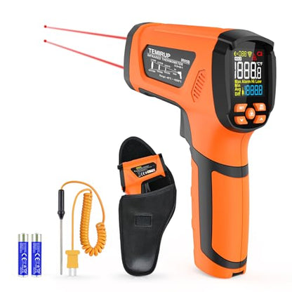 Infrared Thermometer Temperature Gun, -40℉-3632℉, High Temp Thermometer with Thermocouple Probe, Non-Contact 50:1 Pyrometer Dual Laser Thermometer Gun for Engine, Kiln, Forging, Industrial - color: Orange -40°F-3632°F (-40-2000°C)