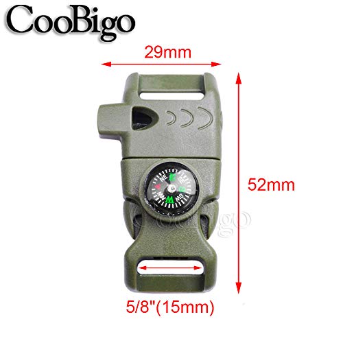 CooBigo 5/8" Compass Whistle Buckle Plastic Paracord Bracelet Outdoor Camping Emergency Survival Travel Kits - color: 10pcs 5/8 Inch Od Green
