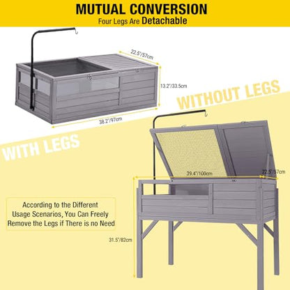 Aivituvin Tortoise Habitat Turtle Enclosure, Wooden Tortoise House Reptile Cage for Small Animals Indoor-Outdoor, Adjustable Lamp Holder Included
