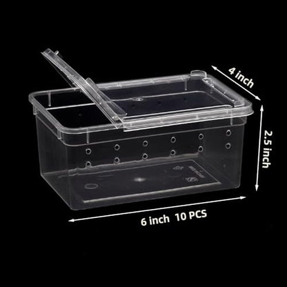 10 Pcs Reptile Feeding Boxs, Plastic Spider Terrariums Breeding Box Feeder Insect Container Feeding Box for Small Reptile Bearded Dragon Lizard Spider Gecko Scorpion 5.9 x 3.9 x 2.5 in