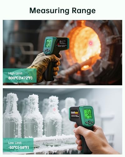 Infrared Thermometer Gun, Dual Mode IR Laser Thermometer with -50°C~800°C and Meat Probe (-50°C~300°C), Non-Contact Digital Thermometer for Cooking, BBQ, and Industrial Use - color: IR Thermometer & Probe
