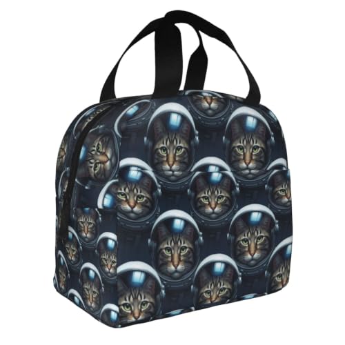 Women Cat Astronaut Print Insulated Lunch Bag Cooler | Cat Astronaut, Lightweight Nylon Thermal Tote, Leakproof Design for Office & Beach - color: Pattern (865)