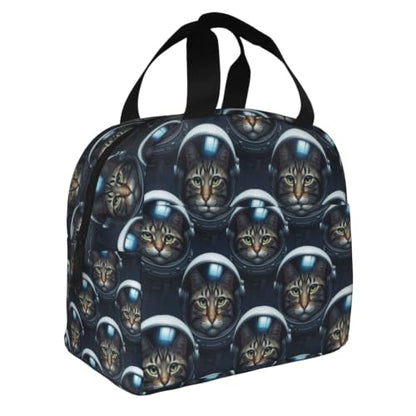 Women Cat Astronaut Print Insulated Lunch Bag Cooler | Cat Astronaut, Lightweight Nylon Thermal Tote, Leakproof Design for Office & Beach - color: Pattern (865)