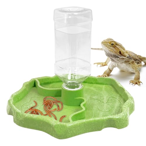 Tfwadmx 9oz 2-in-1 Reptile Water Bottle Turtle Automatic Feeders Waterer Food and Water Bowl pet Dispenser Bottle Feeding Dish for Lizard Chameleon(Green) - color: Green