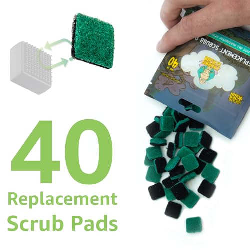 Chubbs Scrubb Magnetic Glass Cleaner with 40-Pack Replacement Scrubb Pads Bundle - Mini Magnetic Scrubber Kit That Removes Tough, Built-Up Stains From Glass, Ceramic & Metal