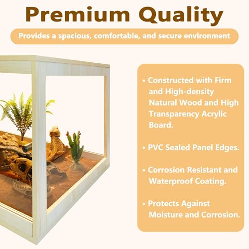 Retile Tank,Bearded Dragon Tank,Lizard Tank with Metal Mesh Roof Door, Acrylic Panel Snake Tank with Lock Design,Oak,60Gallons - color: Oak, size: 60 Gallons