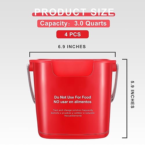 Yaomiao 4 Pcs Cleaning Bucket 3 Qt Sanitizing Bucket,Red | Restaurant Small Square Detergent Pail with Measurements Spout and Handle, for Home, Kitchen, Office, Commercial Use - color: Red