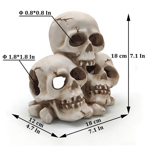 Resin Skull Aquarium Ornament, Hide Cave for Fish & Reptile Tank | Hide house for betta fish and reptiles to play, spacious resting cave, Halloween decor for aquarium and reptile tank