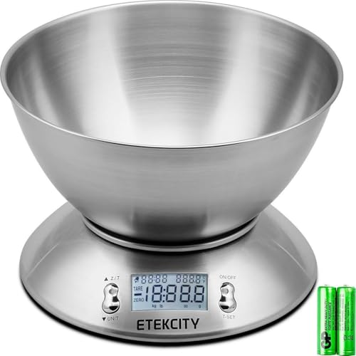 Etekcity Food Scale with Bowl, Timer and Temperature, Grams and Ounces | Stainless steel bowl with tare, temperature sensor, ideal for baking, coffee and meal prep - color: Stainless Steel-Silver