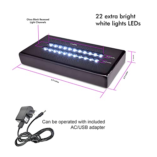 20 LED Lighted Base for Glass Art - Rectangular Satin Matte Black White Light Stand Base for 3D Art Glass, Room Decor and Gemstones and Crystals - AC/USB Adapter Powered (Black) - style: 20 LED
