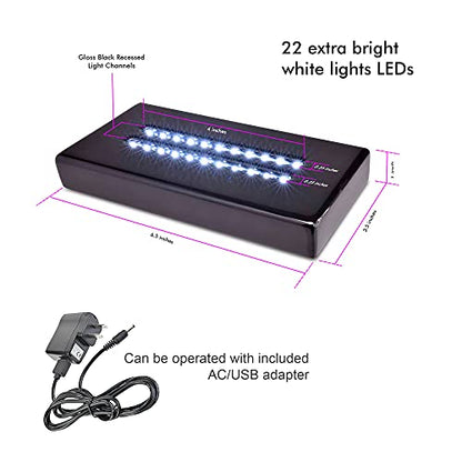 20 LED Lighted Base for Glass Art - Rectangular Satin Matte Black White Light Stand Base for 3D Art Glass, Room Decor and Gemstones and Crystals - AC/USB Adapter Powered (Black) - style: 20 LED