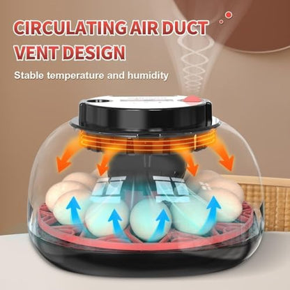 Nest II - 12 Egg Incubator for Beginners, Multi-Level Adaptive Humidity (Auto-Refill & Dual-Bottle) & Stable Temp Control, Auto Egg Turning, Real-Time Display, Candler for Hatching Poultry Eggs - size: 12 Egg [Black&Red]