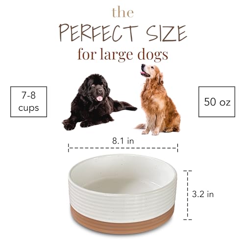 Mora Ceramic Pet Bowl - Large Food/Water Dish for Large Dogs, Cats, Great Dane, Mastiff - 50oz or 8 Cups - Basic Bowls - Vanilla White - color: Vanilla White, size: Large