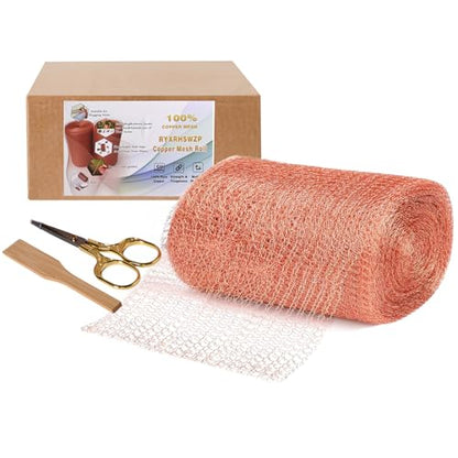 6" x 32 ft Copper Mesh Rodent Control Copper Wool for Slug Mice Snail Pest | Copper Mesh for Mice Pest Snail Bat Control Copper Steel Wool for Weep Hole Covers Blocks Gap Rodent Mesh Scissors Included - size: 6 inx32 ft
