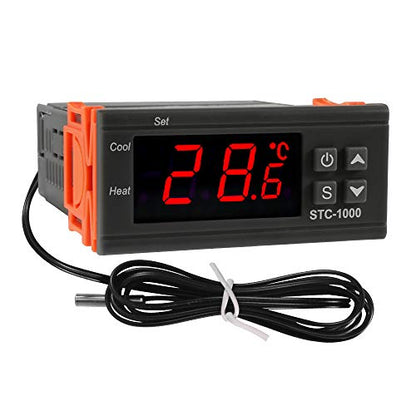 Dorhea STC-1000 Digital Temperature Controller AC 10A 220V Digital LED Temperature Controller Heating Cooling Centigrade Thermostat 2 Relays Output with NTC Sensor Probe(220V) - color: 110V-220V