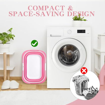 Large Collapsible Bucket for Cleaning, 4.2 Gallon (16L) Silicone Bucket with Handle & Hanging Hole, Foldable Space-Saving Mop Bucket for Home, Storage. Car Wash, Camping, Beach (Pink White) - color: Pink White