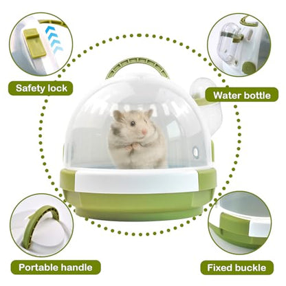 Hamster Carrier Cage with Water Bottle,Portable Dwarf Hamster Travel Carrier Plastic Guinea Pig Carrier Small Animal Breathable Outdoor Cage for Hamsters Chinchillas Hedgehog (Green) - color: 【Green】