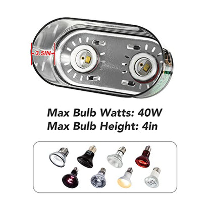 REPTI ZOO Nano Combo Print Tropical Desert Reptile Dual Deep Dome Lamp Fixture for Reptile Max 40 Watts Max Bulb Height 4 in Per Socket UVB Light Fixture Dual Lamp Cap Combo Integration Design - size: 40 Watts