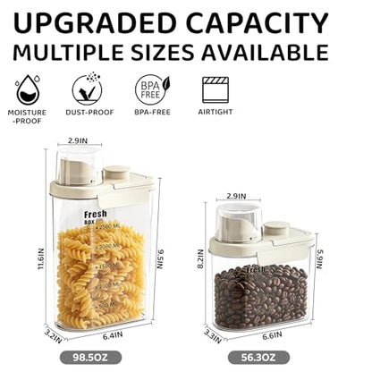 Air Tight Cereal Container Organizer-Two Pack 98oz Food Storage Container with Outlet Measuring Cup Lid, Ideal for Dry Food, Rice, Sugar, Pet Food dispenser - BPA free. (White). - color: White-2.8L*2