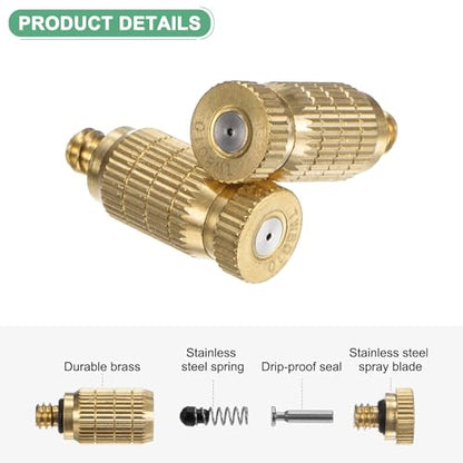 M METERXITY 8-Pack Brass Misting Nozzles, 0.031"/0.8mm Orifice Mister Nozzles Brass, High Pressure Spray Misting Nozzle Head for Outdoor Cooling System/Greenhouse/Landscaping [10/24 UNC] - size: 0.8mm