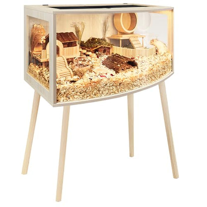 Prolee Hamster Cage with Curved Design,Chew Proof Wooden Hamsters Enclosure with Leg Stand and Openable Top or Gerbils,Hamster Habitat - size: 24.0"L x 16.0"W x 16.0"H