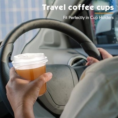 Baderke 100 Sets 12 oz Clear Plastic Cups with Lids,Sturdy Iced Coffee Cups with lids, Disposable Plastic Smoothie Cup for Cold Drinks - size: 12oz