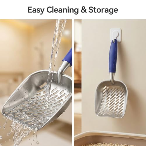 Cat Litter Scoop, Kitty Metal Scooper with Long Handle | Heavy Duty Aluminum Deep Sifter, Rustproof Durable Kitten Poop Shovel for Travel & Small Litter Box - color: Blue, size: Medium