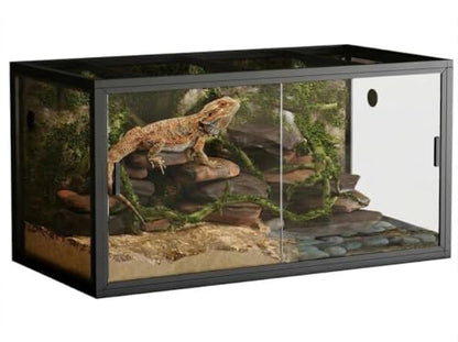 120 Gallon Bearded Dragon Tank, 4x2x2 ft Large Reptile Terrarium, Front Opening Glass Enclosure for Snake, Lizard, Chameleon, Large Reptile Cage with Screen Ventilation Top & Bioactive Habitat Ready - color: Black