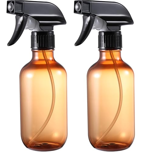 Spray Bottles 2 Pack 10 oz Refillable Plastic Squirt Bottle for Liquid | Fine Mist Water Spray Bottle with Adjustable Stream Nozzle BPA-free Spray Bottle for Hair, Plant, Cleaning, Pet Training - color: 2 Amber