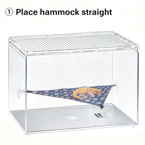 Bearded Dragon Hammock Swing, Hanging Reptile Bed Lounger for Lizard Terrarium Gecko, Suction Cup Tank Accessory for Glass or Acrylic