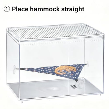 Bearded Dragon Hammock Swing, Hanging Reptile Bed Lounger for Lizard Terrarium Gecko, Suction Cup Tank Accessory for Glass or Acrylic