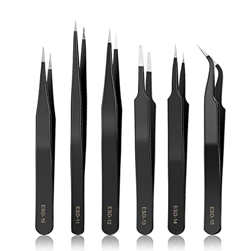 YHYZ 6pcs Precision Tweezers Set, Premium Anti-Static Stainless Steel ESD Tweezers Set Kit for Electronics, Sodlering，Jewelry, Craft, Laboratory Work, DIY - style: 6PCS, Version 1