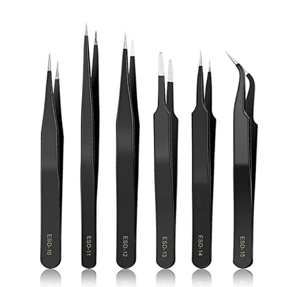 YHYZ 6pcs Precision Tweezers Set, Premium Anti-Static Stainless Steel ESD Tweezers Set Kit for Electronics, Sodlering，Jewelry, Craft, Laboratory Work, DIY - style: 6PCS, Version 1
