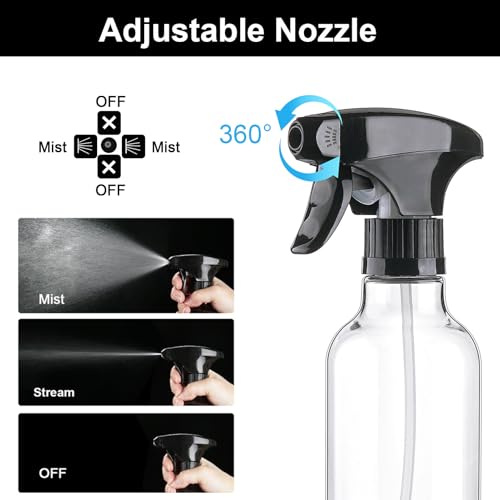 12oz/360ml 2 Pack Plastic Spray Bottles, Clear | Empty Spray Bottles for Cleaning, Continuous Misting, For Hair, Essential Oils, Toners, Rose Water, Cosmetics