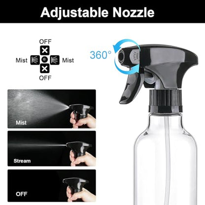 12oz/360ml 2 Pack Plastic Spray Bottles, Clear | Empty Spray Bottles for Cleaning, Continuous Misting, For Hair, Essential Oils, Toners, Rose Water, Cosmetics