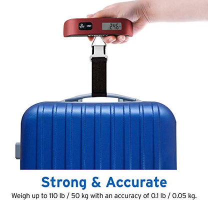 Etekcity Luggage Scale, Digital Weight Scales for Travel Accessories Essentials Suitcases , Portable Handheld Scale with Temperature Sensor, Rubber Paint, 110 Pounds, Battery Included | Travel Essentials, Air Travel, Suitcase, Hanging Hook, Rubber Grip, B