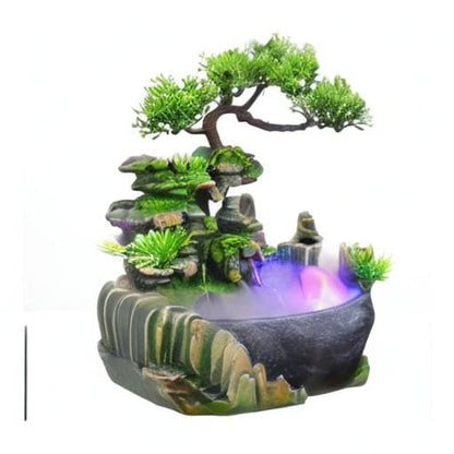 Indoor Tabletop Fountains ， Rockery, Water, Waterfall, Plants, Desktop Fountain, atomizing humidifier Fountain, Home Office Desktop Decorations, Automatic Pump with Power Switch